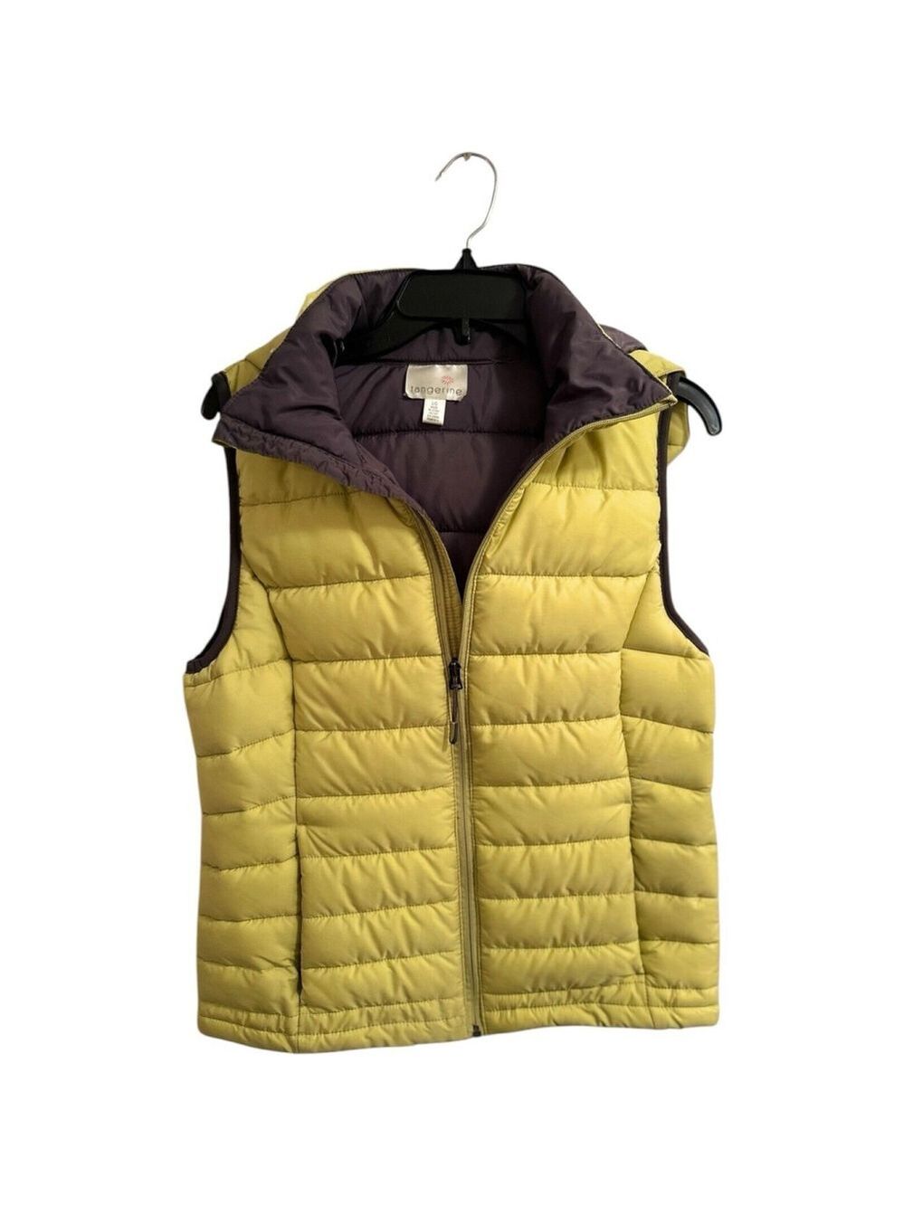 Tangerine Puffer Zip Vest Removable Hood Womens Large Warm Winter Zip Pockets